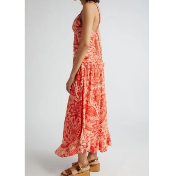 Farm Rio Jaipur Crossed Over Maxi Floral Red Maxi Dress Cruise Resort Wear XL - Picture 3 of 10